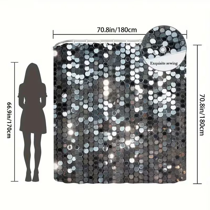 Shower Curtain 2D Printed Shower Curtain Made from Luxurious Reflective Polyester Fabric, Designed for Modern Bathroom Decoration And Includes 12 Hooks