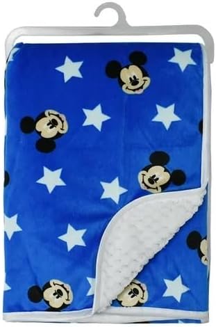 Disney Mickey Mouse Blue Double Sided Mink and Waffle Fleece with Satin Edge Baby Blanket