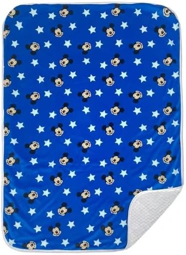 Disney Mickey Mouse Blue Double Sided Mink and Waffle Fleece with Satin Edge Baby Blanket
