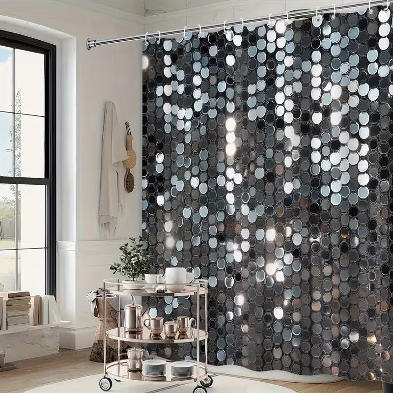 Shower Curtain 2D Printed Shower Curtain Made from Luxurious Reflective Polyester Fabric, Designed for Modern Bathroom Decoration And Includes 12 Hooks