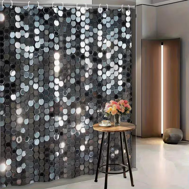 Shower Curtain 2D Printed Shower Curtain Made from Luxurious Reflective Polyester Fabric, Designed for Modern Bathroom Decoration And Includes 12 Hooks
