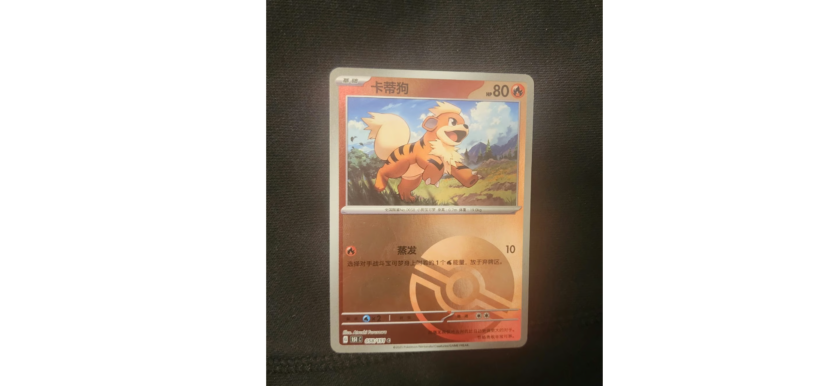 Pokemon S-Chinese Growlithe  Poke ball  Holo Card Collectible Trading Card Foil
