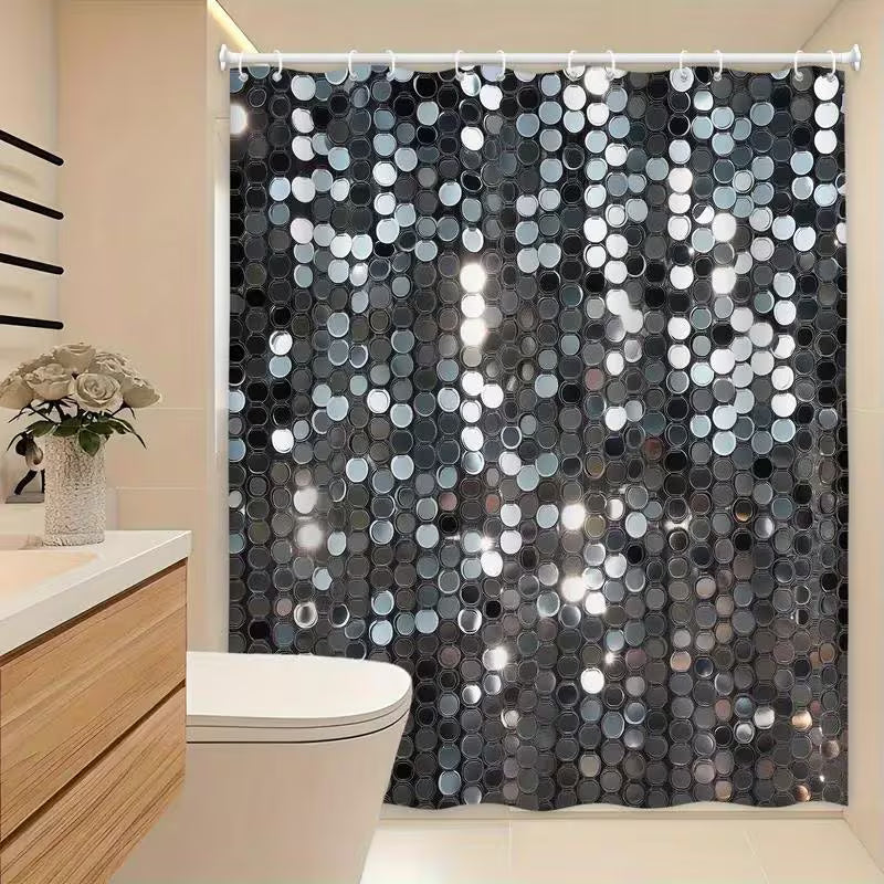 Shower Curtain 2D Printed Shower Curtain Made from Luxurious Reflective Polyester Fabric, Designed for Modern Bathroom Decoration And Includes 12 Hooks