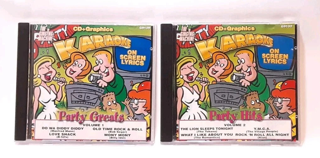 The Singing Machine Karaoke Volume 1 & 2 CDs Party Greats, Party Hits