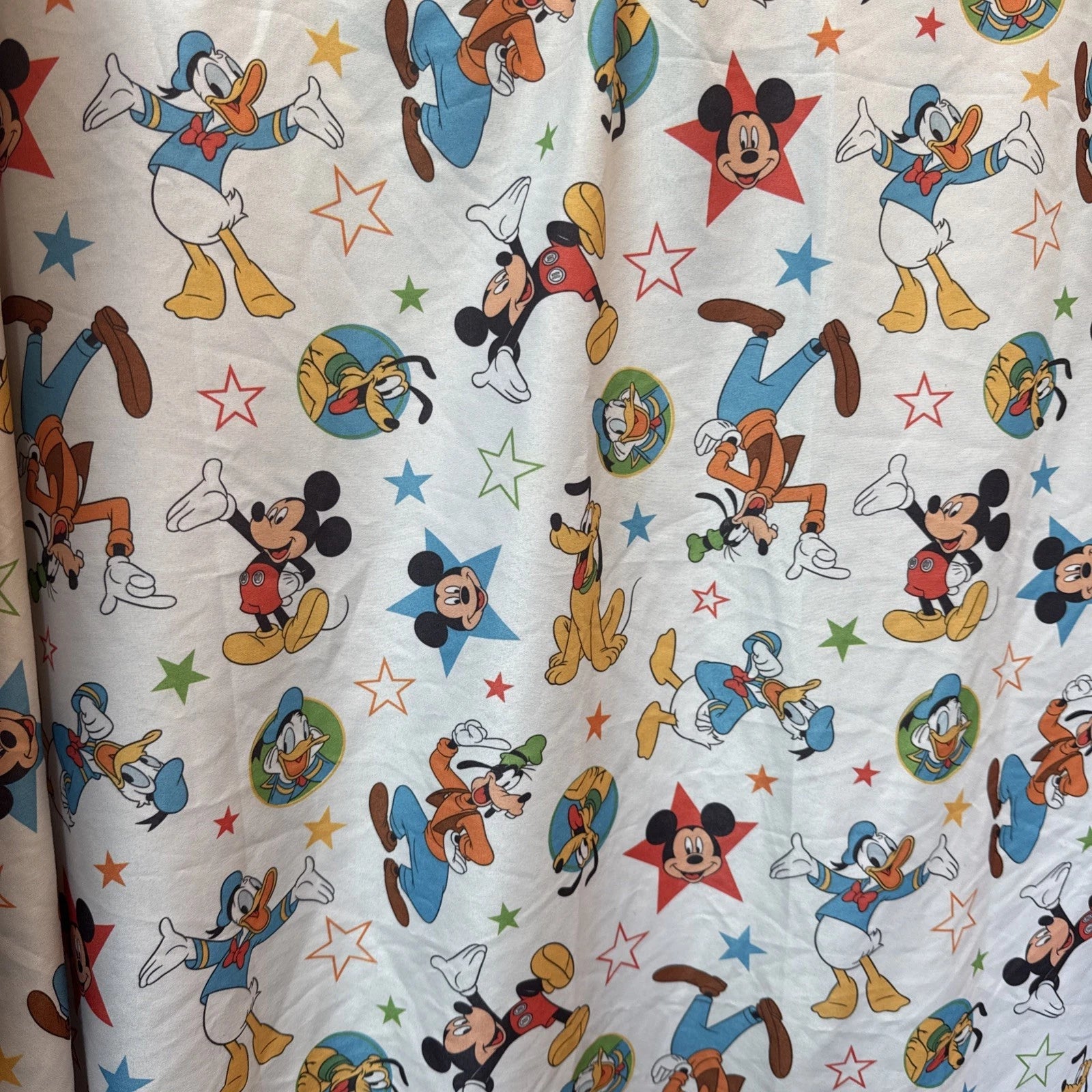 Disney Mickey Mouse Toddler Bed Flat Sheet Donald Duck Goofy Pluto Stars Fabric 45 x 60
