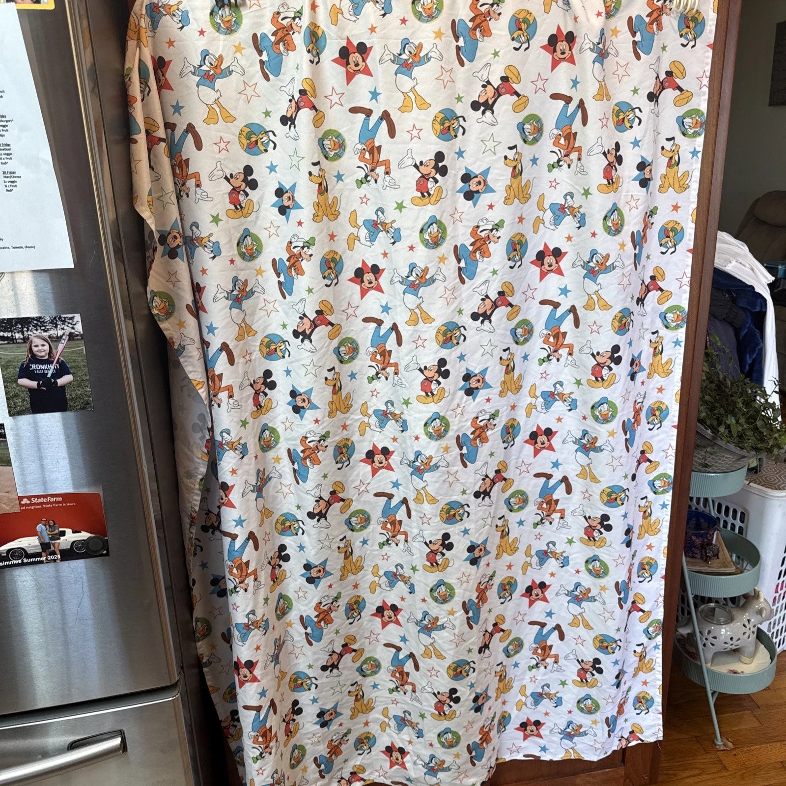 Disney Mickey Mouse Toddler Bed Flat Sheet Donald Duck Goofy Pluto Stars Fabric 45 x 60