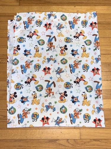 Disney Mickey Mouse Toddler Bed Flat Sheet Donald Duck Goofy Pluto Stars Fabric 45 x 60