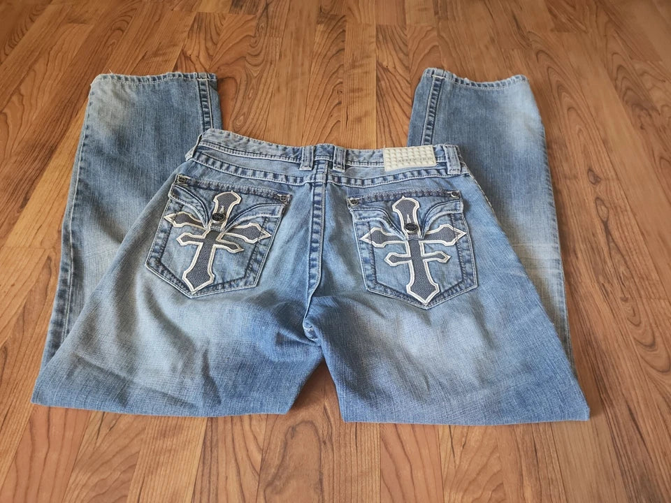 Mens GRANT AFFLICTION Premium Distressed Jeans USED Size 34 Long