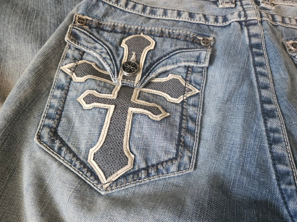 Mens GRANT AFFLICTION Premium Distressed Jeans USED Size 34 Long