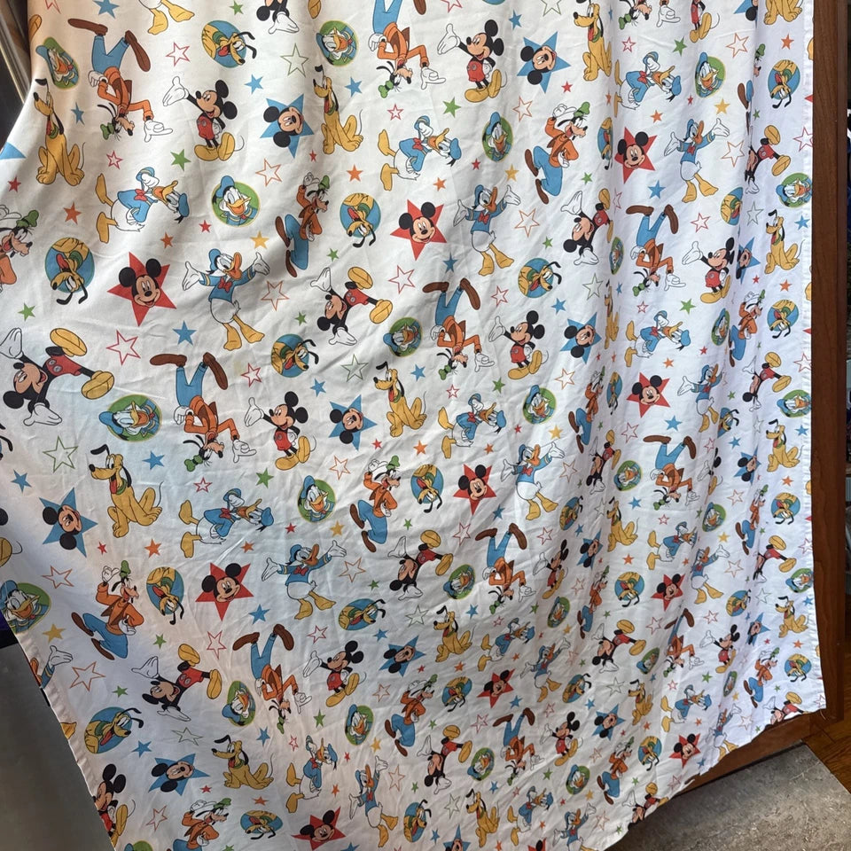 Disney Mickey Mouse Toddler Bed Flat Sheet Donald Duck Goofy Pluto Stars Fabric 45 x 60