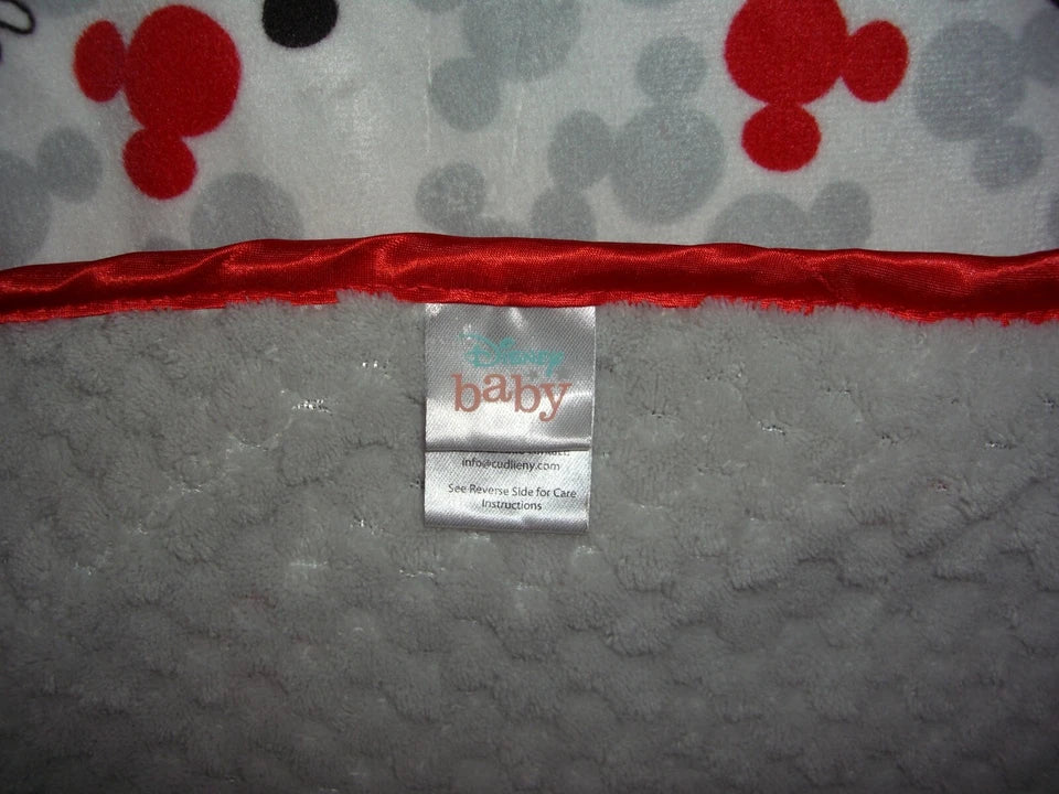 Disney Baby MICKEY MOUSE Blanket Gray Red White Textured Satin Trim